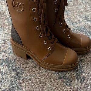 Michael Kors Tan Lace-Up Combat Boots